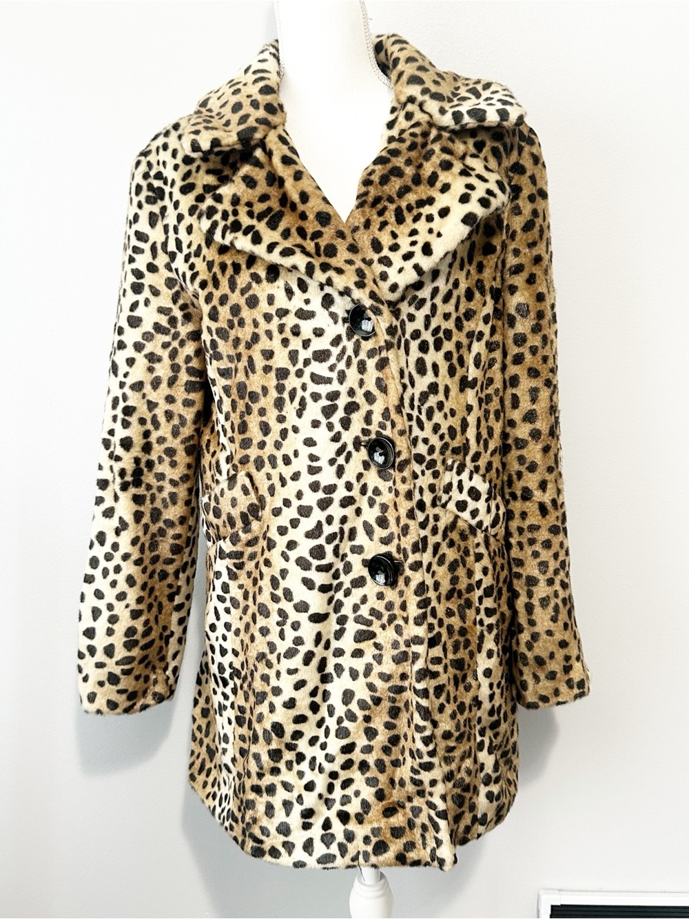Moda International Leopard Print Faux Fur Pea Coat size medium